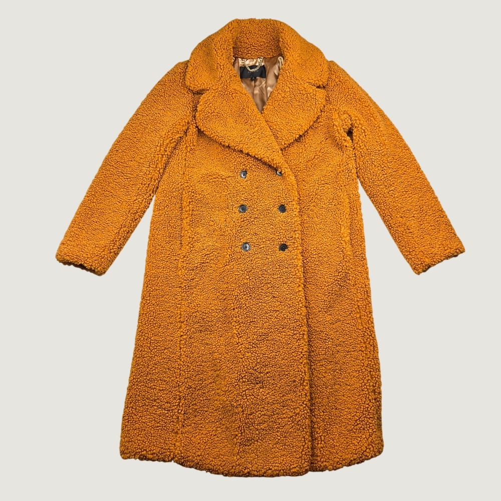 J Crew Teddy Sherpa Topcoat Womens S Adobe Clay Double Breasted Coat Long BA528